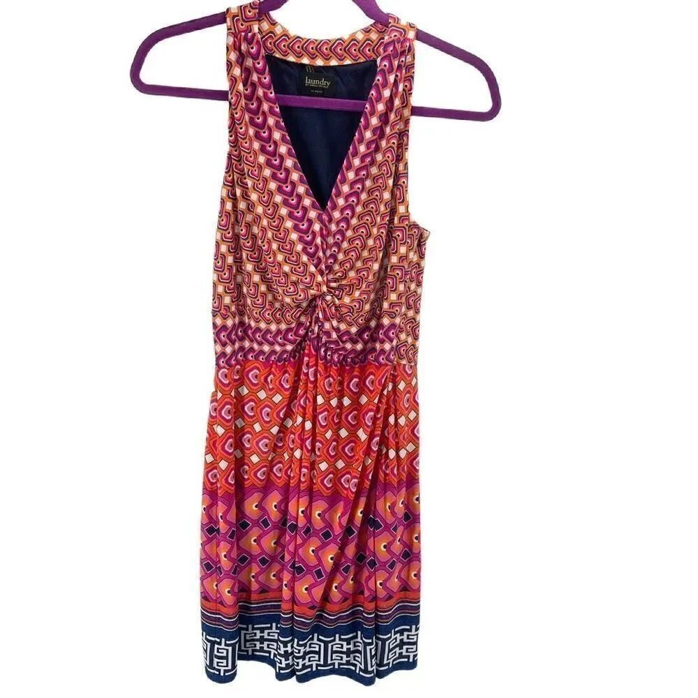 Laundry by Shelli Segal Womens Midi Dress Geometric V Neck Stretch Multicolor 8